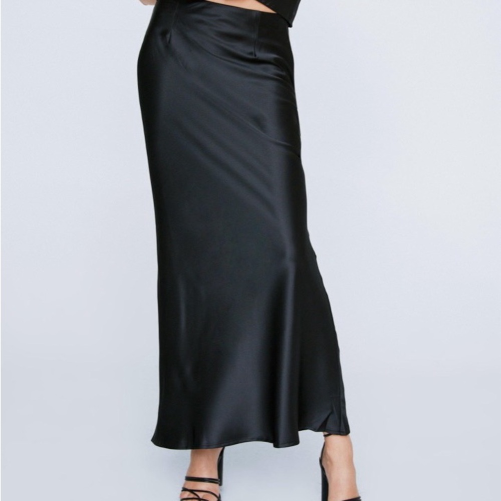 Nasty Gal Black Satin Maxi Skirt